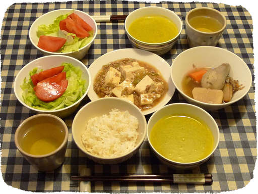 麻婆豆腐、かぼちゃスープ