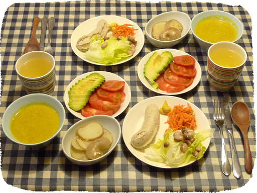 白ソーセージ、とら豆サラダ