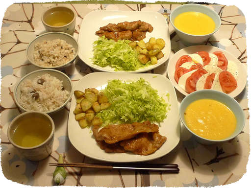 生姜焼き、にんじんスープ、モ...