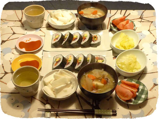 恵方巻き、豚汁、長芋