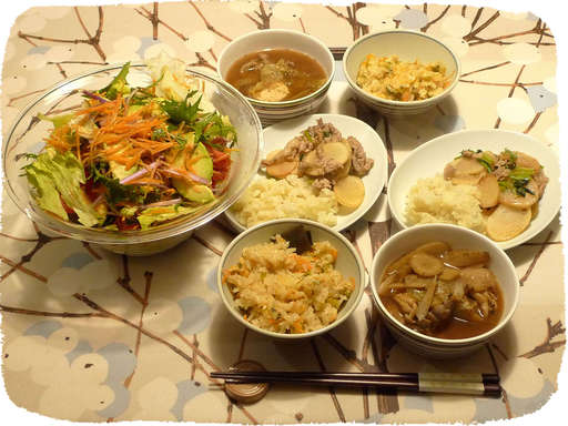 にんじんサラダ、かぶと豚肉の...