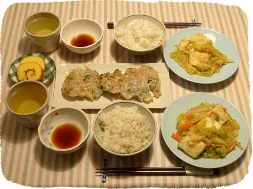 豆腐炒め、餃子の残り