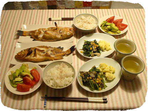 メバルの塩焼き、ほうれん草コ...