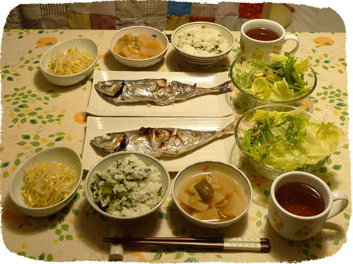 イシモチの塩焼き、菜飯、もや...