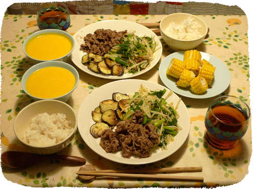 牛肉炒め、ニラもやし炒め、か...