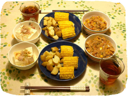 焼きとうもろこし、サーディン...