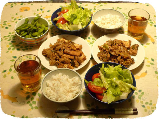 肉みそ厚揚げ炒め、サラダ