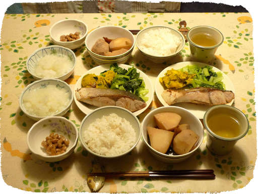 ぶり、野菜炒め、いもぼう