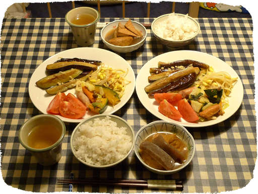 ナス素揚げ、もやしナムル、ミ...