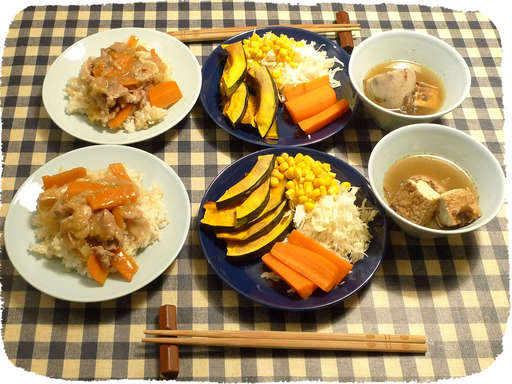 中華丼、キャベツ、焼きかぼち...