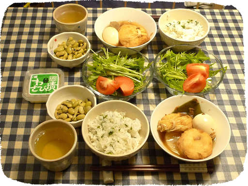 おでん、水菜サラダ