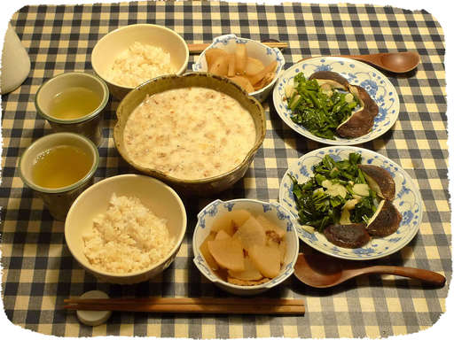 とろろ、大根煮物、しいたけ