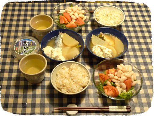 さばみそ煮、白いんげん豆サラ...