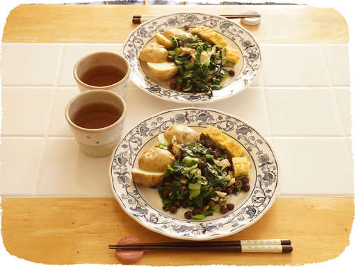 赤インゲンとほうれん草