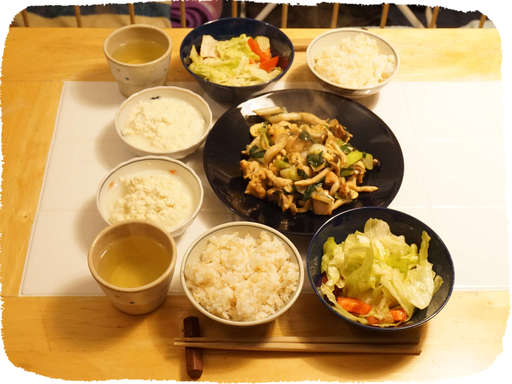 豚肉きのこ炒め、豆腐