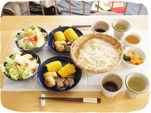 そうめん、焼きトウモロコシ