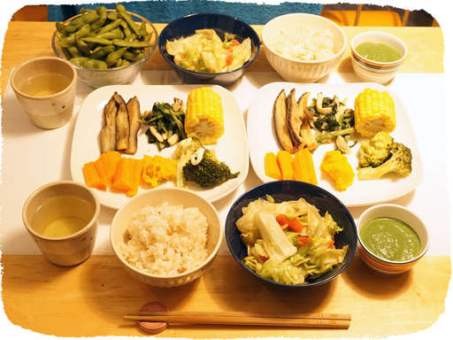 蒸し野菜、サラダ、枝豆