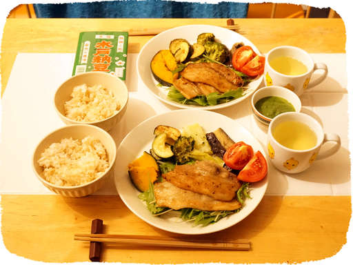 豚肉生姜焼き、焼き野菜