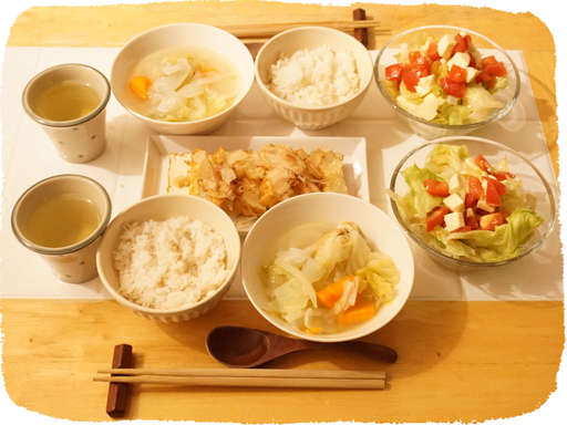 厚揚げ、白菜スープ