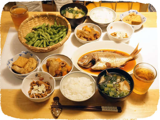 花鯛の煮魚、枝豆