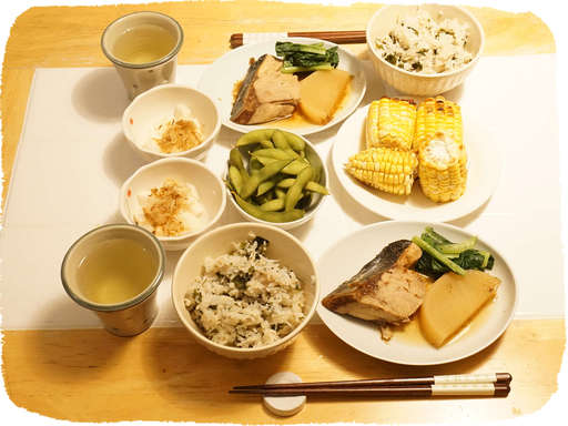 丸パンの朝食