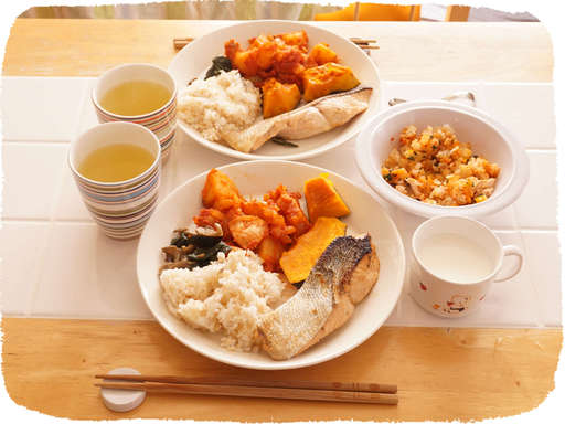 鮭とかぼちゃとご飯